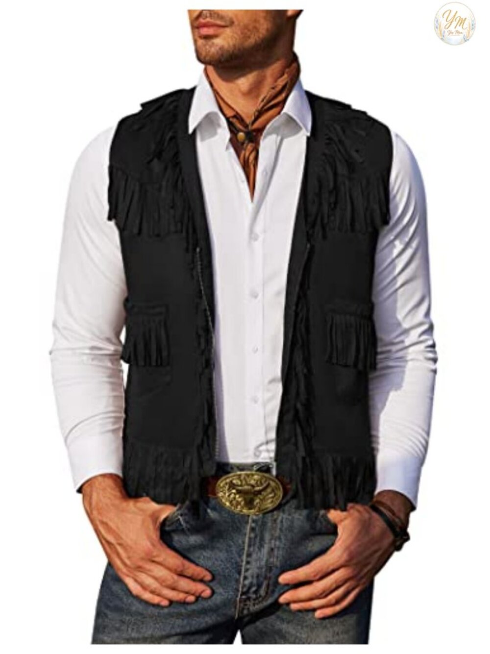 Suede Leather Fringe Vest Western Cowboy Hippie Costume V Neck Zipper Waistcoat